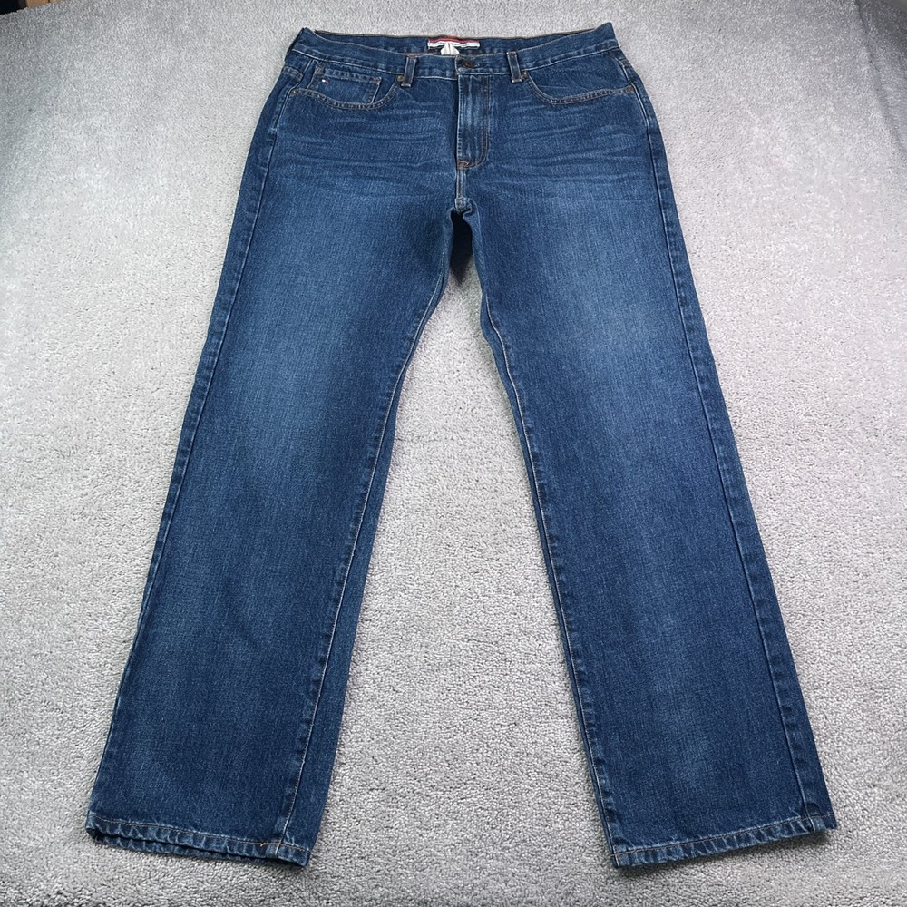 Tommy Hilfiger Jeans Mens 36x32 Blue Relaxed Fit Straight Leg Cotton Denim
